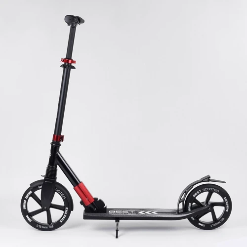 Самокат алюмінієвий Best Scooter з PU колесами, і 1 переднім амортизатором Black / Red (99630): Матеріал коліс поліуретан