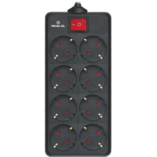 Мережевий фільтр REAL-EL RS-8 Protect 5m, чорний (EL122300024): Кількість USB портів, шт Нет