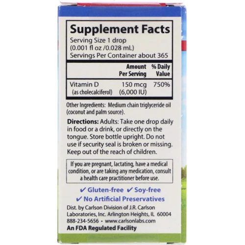 Carlson Labs Vitamin D3 Вітамін D3 6000 МО 10.3 мл: Тип Витамин D