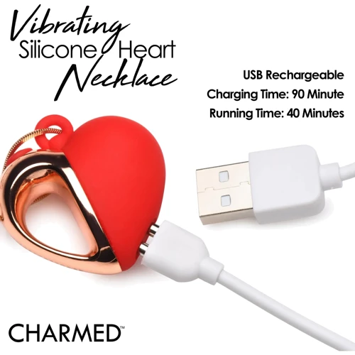 Ожерелье с подвеской вибратором Charmed Vibrating Silicone Heart Necklace, 90 см (красный)