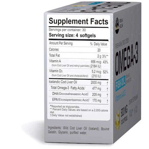 Perla Helsa Omega-3 From Wild Icelandic Cod, Vitamin A And D3, 500 mg, 120 Softgels фото 4