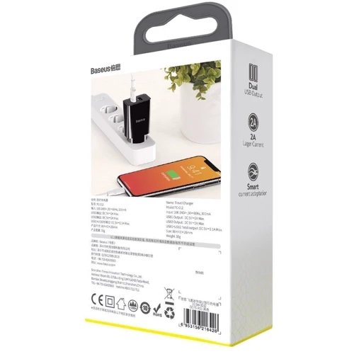 Зарядний пристрій Baseus USB Wall Charger Speed Mini 2xUSB 2.1A 10.5W Black (CCFS-R01) фото 6