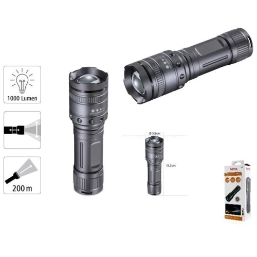 Фонарь туристический Hama Ultra Pro LED Torch L1000 Black: Тип Ручной