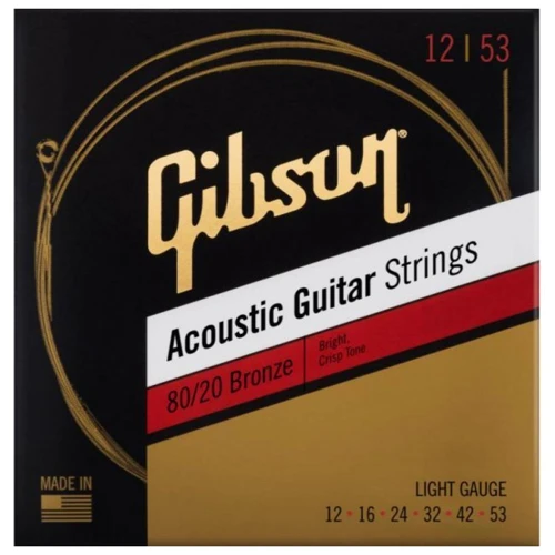 Струна для гитар Струны для акустических гитар GIBSON SAG-BRW12 80/20 BRONZE ACOUSTIC GUITAR STRINGS LIGHT