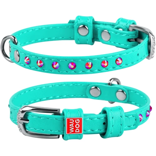 Ошейник WAUDOG Glamour с клеевыми стразами 9 мм 18-21 см ментоловый (325013)