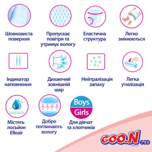 Трусики-підгузники Goo.N для дітей 9-14 кг (розмір L, унісекс, 44 шт): Стать дитини унісекс