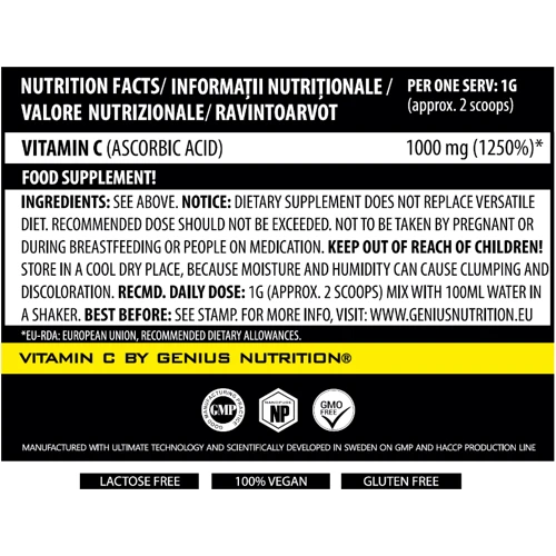 Genius Nutrition Vitamin C Powder 200 g Unflovered: Пол Унисекс
