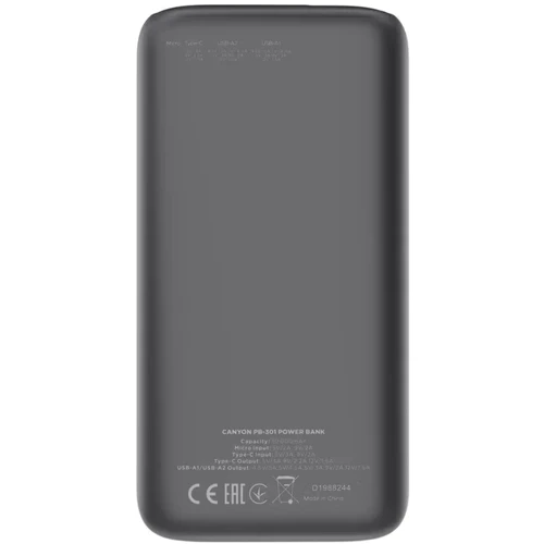 Внешний аккумулятор Canyon Power Bank 30000mAh PD 20W Black (CNE-CPB301B): Количество USB 3