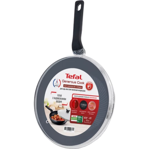 Сковорода Tefal Generous Cook ВОК с крышкой 28 см (C2771953_SET): Крышка в комплекте Стеклянная
