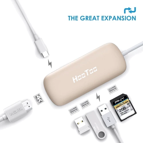 Адаптер HooToo Shuttle USB-C to USB-C+HDMI+3xUSB 3.0+SD Hub Gold (HT-UC001-GD): Интерфейс подключения USB-C