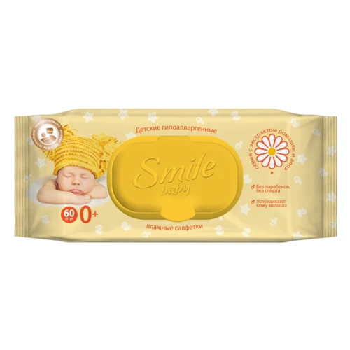 Smile Baby Детские влажные салфетки Экстракт ромашки и алоэ с клапаном 60 шт.