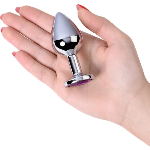 Анальная пробка с кристаллом Metal By Toyfa Silver anal plug Аmethyst