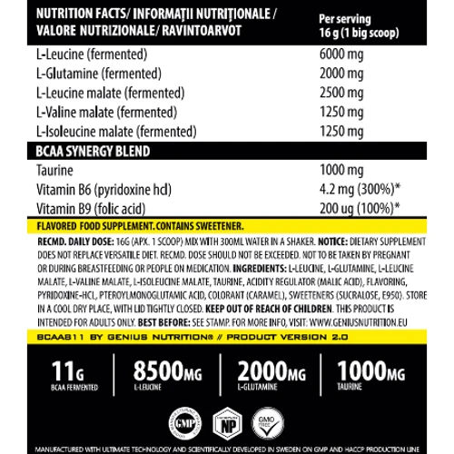 Аминокислота для спорта Genius Nutrition BCAA 8:1:1 400 g / 25 servings / Kiwi Strawberry: Вкус Киви, Клубника