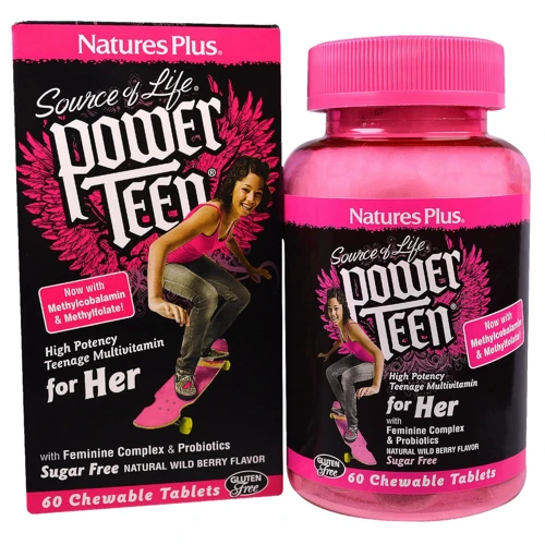 Natures Plus Power Teen for her 60 chewables Мультівітаміни для дівчат, смак лісових ягід