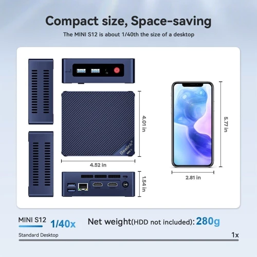 Персональный компьютер (ПК) Beelink Mini S12 8/256Gb. Windows 11: Процессор Intel Alder N95 (0.1 - 3.4 ГГц) / 4 - ядерный