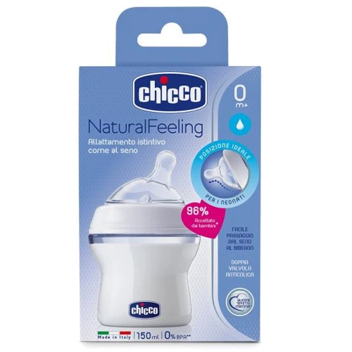 Бутылочка пластиковая Chicco Natural Feeling 150мл. соска силиконовая 0+ нормальный поток (80711.00.50): Материал пластик