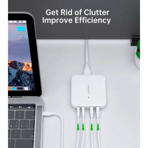 Зарядное устройство Choetech Wall Charger 2хUSB-C+2хUSB GaN 100W White (PD8008-EU-WH)