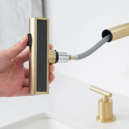 Смеситель для раковины Lefton Two-Handle Widespread Waterfall & Pull-Out Bathroom Faucet with Temperature Display-BFWS2401 Brushed Gold: Длина излива, см 19