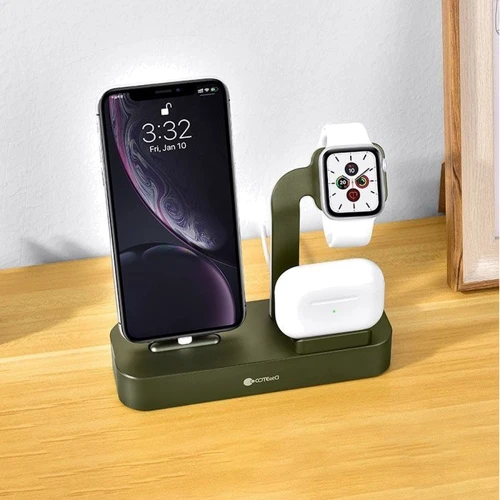 Док-станція COTEetCI Base29 3in1 Stand Green (CS7211-GR) for Apple iPhone, Apple Watch and Apple AirPods фото 1