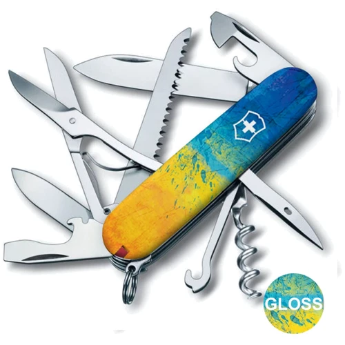 Мультитул Victorinox HUNTSMAN UKRAINE Жовто-синій малюнок (Vx13713.7_T3100pw): Кількість інструментів 15