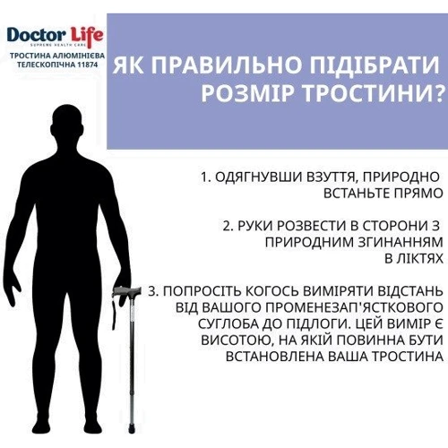 Тростина Dr.Life алюмінієва телескопічна 11874/SZ-G сірий: Матеріал рукоятки Пластик
