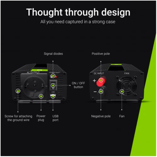 Преобразователь (инвертор) DC-AC Green Cell 24V на 230V 1500W/3000W фото 3