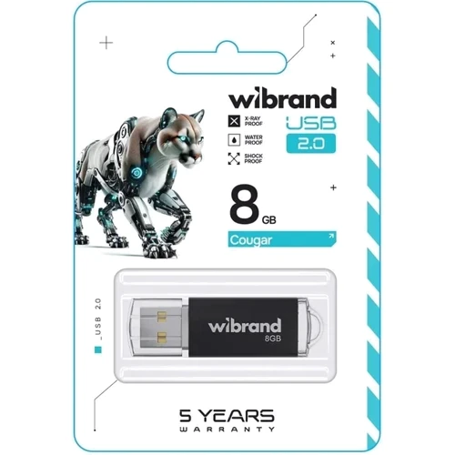 USB-флешка Wibrand 8Gb Cougar USB 2.0 Black (WI2.0/CU8P1B): Стандарт USB USB 2.0