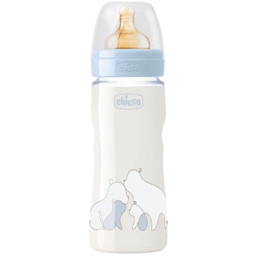 Бутылочка для кормления пластиковая Chicco Original Touch с латексной соской 4м+ 330 мл Голубая (27634.20): Материал пластик