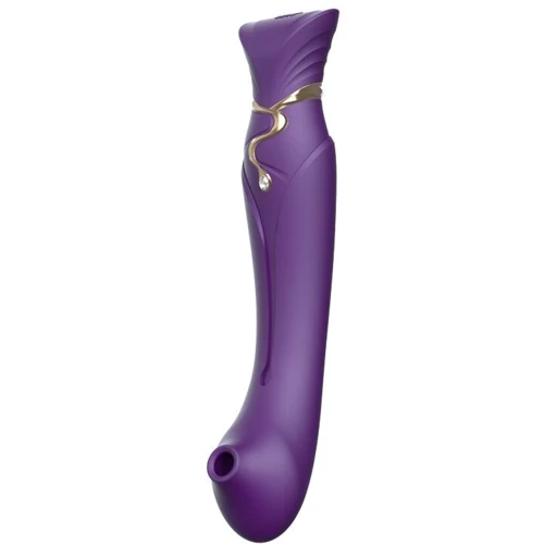 Смартвибратор 3в1 Zalo - Queen Twilight Purple, пульсирующая жемчужина и вакуум, кристалл Swarovski
