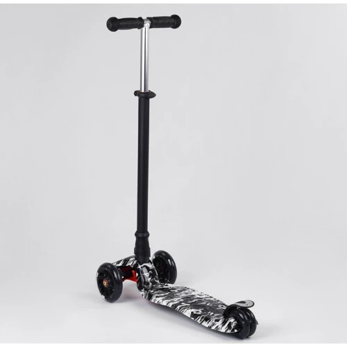 Самокат MAXI "Best Scooter" 4 колеса PU, СВЕТ, трубка руля алюминиевая Black/White (99661): Тип колес литые