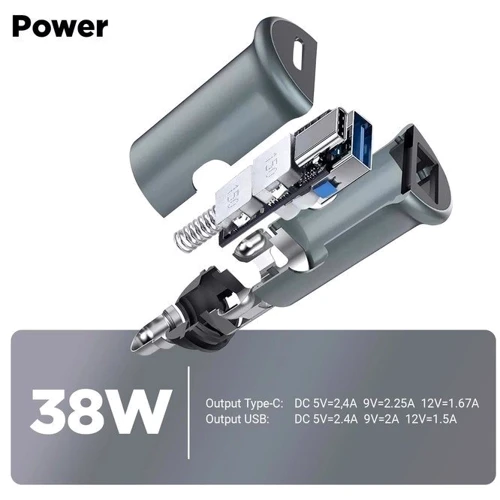 Зарядний пристрій ArmorStandart Car Charger USB-C+USB 20W Grey (ARM65439): Сила струму 2.4А и более