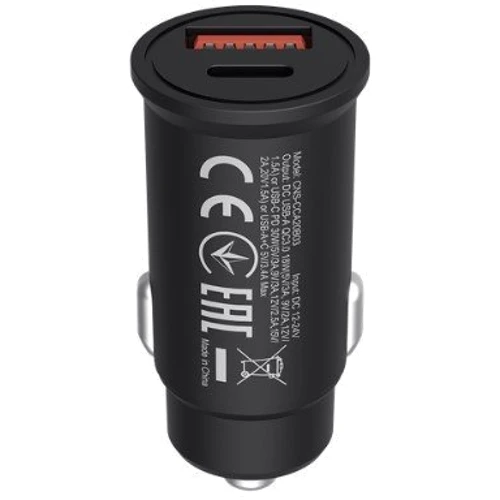 Зарядное устройство Canyon Car Charger USB-C+USB C-20-03 30W Black (CNS-CCA20B03): Особенности Power Delivery (PD), USB-C, USB-C