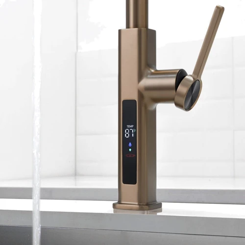 Смеситель для кухни Lefton Waterfall & Pull-Out Kitchen Faucet with Temperature Display-KF2209 Brushed Brass: Вид монтажа Врезной