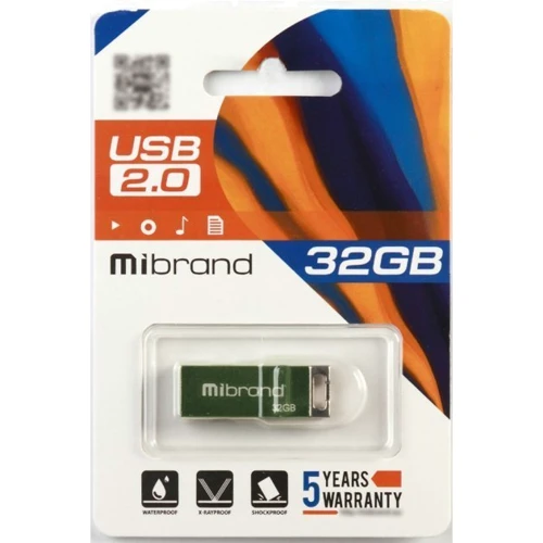 USB-флешка Mibrand 32GB Сhameleon Light Green USB 2.0 (MI2.0/CH32U6LG): Объем памяти 32 GB