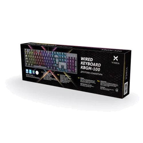 Клавиатура Vinga KBGM-100 LED Blue Switch USB Black (KBGM-100 Black): Количество клавиш 104