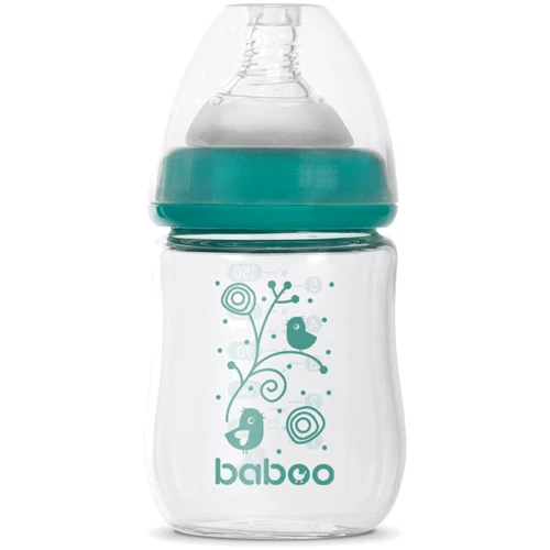 Стеклянная бутылочка для кормления с широким горлышком Baboo Антиколиковая, 150 мл, 0+ мес (3-122)