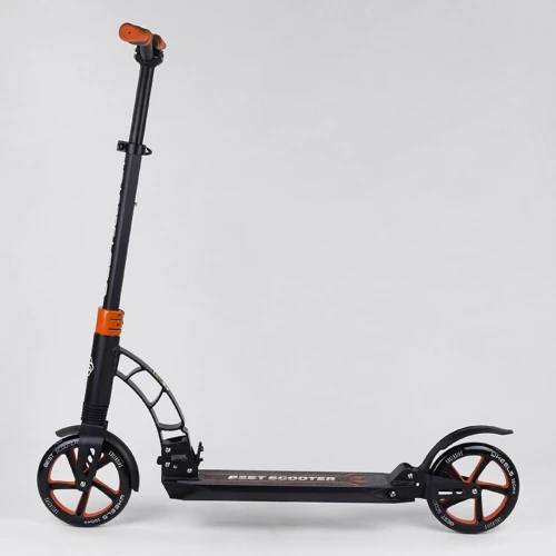 Самокат двоколісний Best Scooter з PU колесами і 2 амортизаторами Black / Orange (100075): Конструкція рами складна