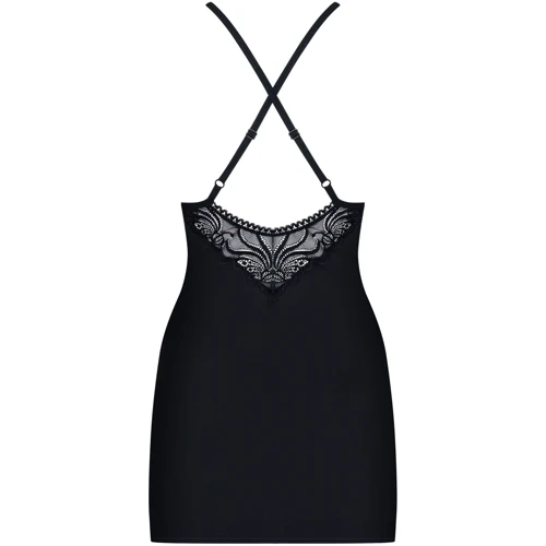 Комплект Obsessive 828-CHE-1 Пеньюар + стринги black S/M