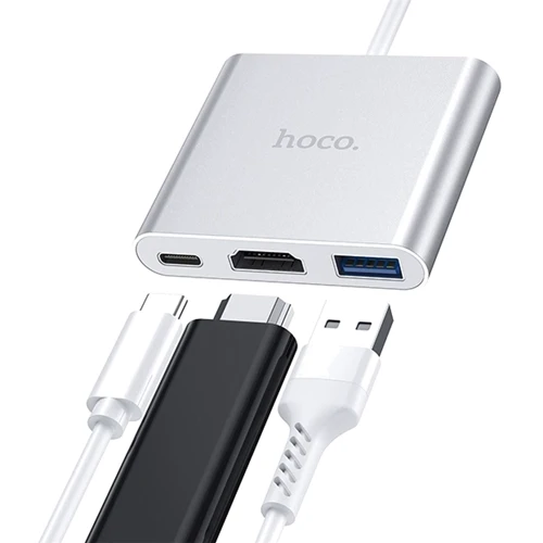Адаптер Hoco Adapter HB14 USB-C to USB3.0+HDMI+USB-C PD Silver фото 4