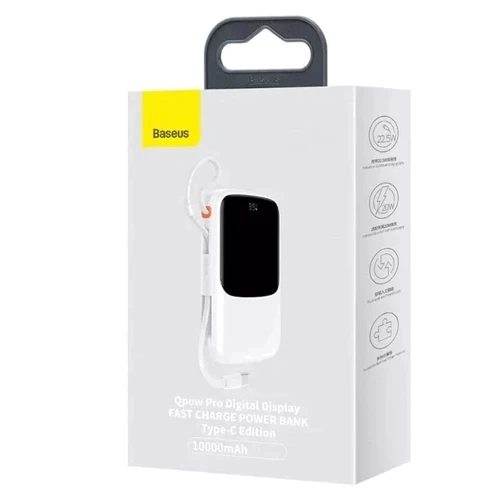 Внешний аккумулятор Baseus Power Bank 10000mAh Qpow Digital Display with Cable USB-C 15W White (PPQD050002): Особенности С дисплеем, Компактный размер, Индикатор заряда, быстрая зарядка
