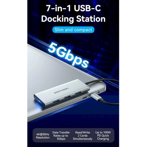 Адаптер Vention Adapter USB-C to HDMI+3xUSB3.0+SD/TF+PD 100W (TOPHB): Інтерфейс підключення USB-C