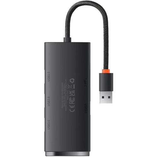 Адаптер Baseus Adapter Lite Series USB to 4хUSB3.0+USB-C Black (WKQX030001): Цвет черный