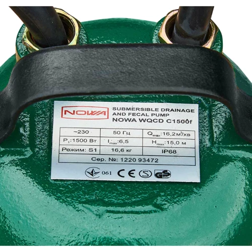 Насос дренажно-фекальний NOWA WQCD C1500f: Максимальна температура води, ° C 40
