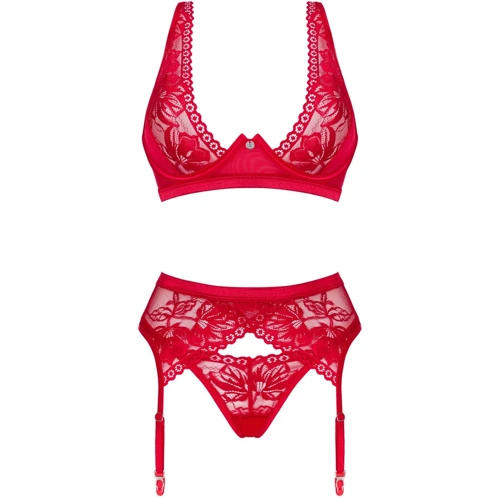 Комплект белья Obsessive Lacelove cupless 3-pcs set XL/2XL Red