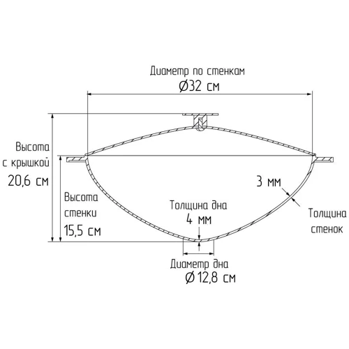 Казан Біол татарський із кришкою 32 см 8 л (KT0800): Діаметр, см 32