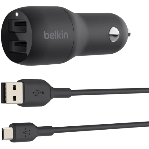 Зарядное устройство Belkin USB Car Charger 2xUSB 24W Black with microUSB Cable (CCE002BT1MBK)
