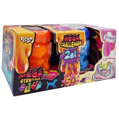 Вязкая масса Danko Toys 2 в 1 Mega Stretch Slime и "Fluffy Slime" FLS-03-01U укр (FLS-03-01U(Orange-Blue))
