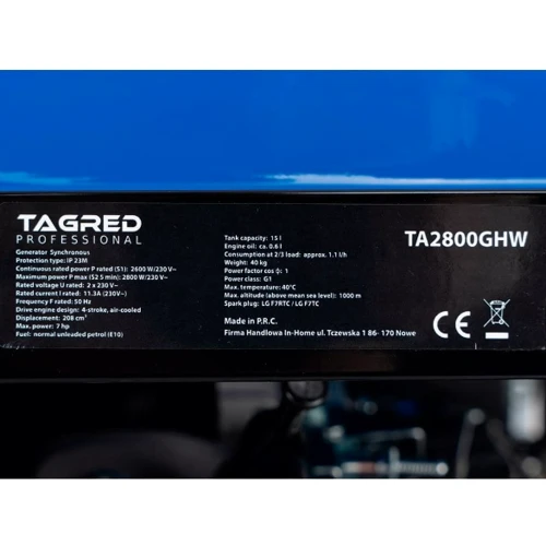 Генератор бензиновый Tagred TA2800GHW 2.6/2.8 КВт: Количество фаз 1