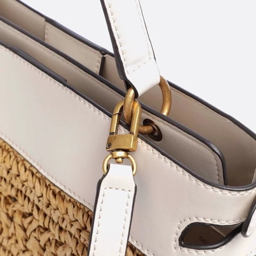 Жіноча сумка тоут GUESS LIGURIA SATCHEL бежева (HWWB8696060-STO): Матеріал Соломка