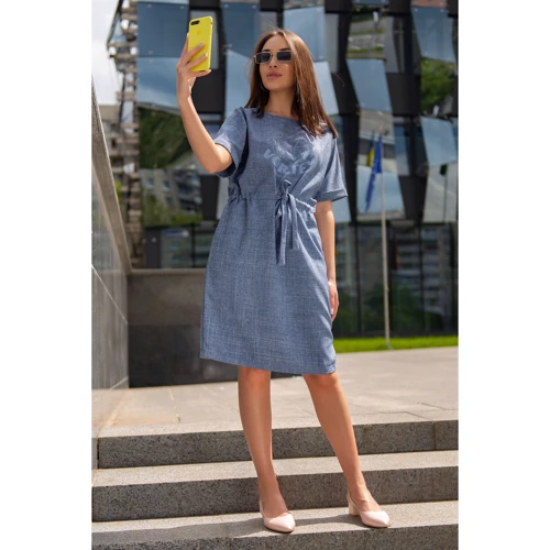 Платье FLFashion Вихрь ФПВ 3042 48 синее повседневное удлиненное миди: Длина рукава Короткий